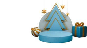 3D Render Of Overlapping Triangle Shapes With Empty Podium, Bauble, Gift Box, Golden Stars Hang With Copy Space png