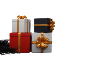 3D Render Of Gift Boxes With Fir Leaves And Copy Space. png