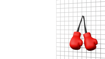 3D Render Of Hanging Boxing Gloves On Mesh Background And Copy Space. png