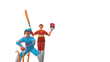 3d geven concept van uit batsman met wicket keeper raken bal naar stomp en kopiëren ruimte. png