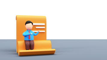 3D Illustration Of Faceless Businessman Showing Something And Pointing Index Finger Over Scroll Paper. png