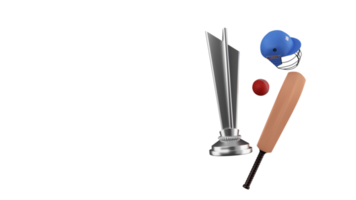 3D Render Of Cricket Tournament Elements And Copy Space Against Background. png