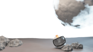måne Plats utforskning bakgrund med astronaut hjälm och stenar. png