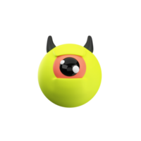 One Eye With Horned Yellow Ball Cartoon Icon In 3D Style. png