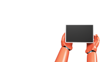 3D Render Of Robotic Hand Using Tablet Against Background. png