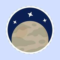 Sticker Style Jupiter Planet With Stars Blue Background. vector