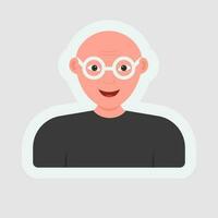 Sticker Style Bald Man Wearing Eyeglasses On Gray Background. vector