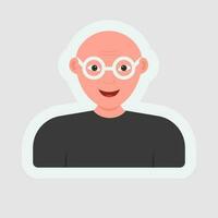 Sticker Style Bald Man Wearing Eyeglasses On Gray Background. vector