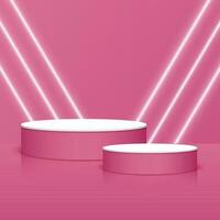 Podium Or Stage And Neon Light Lines Against Pink Background for Product Advertisement or Presentation Purpose. vector