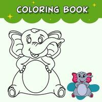 Funny Elephant Cartoon Tracing And Coloring Book. vector