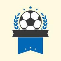 Flat Style Laurel Leaves With Soccer Ball And Blank Ribbon Against Cosmic Latte Background. vector