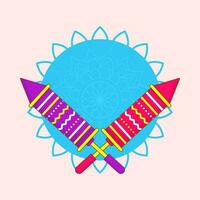 Cross Pichkari With Blue Blank Mandala Frame On Pink Background. vector