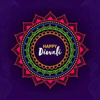 Happy Diwali Font On Colorful Mandala And Paisley Pattern Background. vector