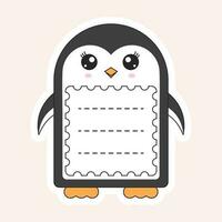 Isolated Penguin Cartoon Frame Or Notebook Label On Peach Background. vector