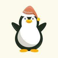 Isolated Penguin Wearing Beanie Cap On Cosmic Latte Background. vector