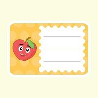 Apple Character Frame Or Notebook Label On Pastel Yellow Background. vector