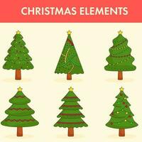 Different Shapes And Decoration Tree Element Set On Yellow Background. vector