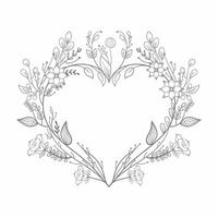 Hand Drawn Wreath or Floral Frame In Heart Shape. Illustration. vector