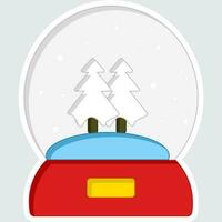 Isolated Pine Tree Snow Globe Icon In Sticker Style On White Background. vector