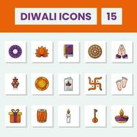 Isolated Colorful Diwali -15 Icons Set In Flat Style. vector