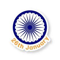 Illustration Of Ashoka Wheel, 26th January Sticker In Flat Style. vector