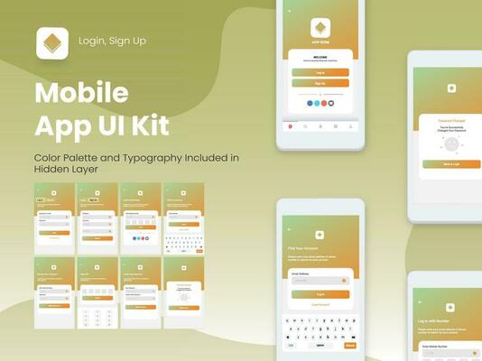 Wireframe UI, UX and GUI Layout with Different Login Screens including Account Sign In, Sign Up, Lock Screen for Mobile Apps or Responsive Website.