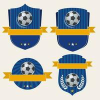 conjunto de fútbol americano proteger, Insignia diseño con vacío cinta en contra beige antecedentes. vector