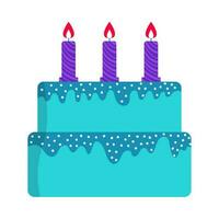 Flat Burning Candles With Two Layer Cake Icon In Purple And Turquoise Color. vector