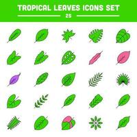 Green And Pink Tropical Leaf Icon Set In Flat Style. vector