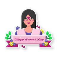Happy Women's Day Concept With Lady Character Sticker Style On White Background. vector
