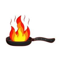 Flat Style Burning Frying Pan On White Background. vector