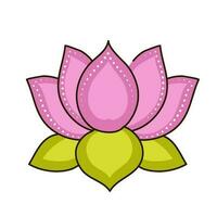 Flat Illustration Of Blooming Pink Lotus Flower On White Background. vector