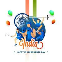 75 años de indio independencia día celebracion concepto con el Deportes personas de diferente juegos para su contribuciones hacia nación. vector