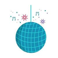 Turquoise Hanging Disco Ball With Music Icon In Flat Style. vector