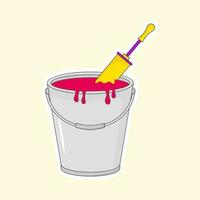 Pink Color Bucket With Pichkari On Cosmic Latte Background. vector