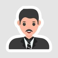 Sticker Style Businessman Or Manager Character On Gray Background. vector