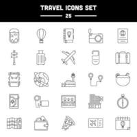 Black Stroke Of 25 Travel Icon Or Symbol Set. vector