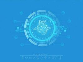 High Tech Digital Futuristic Background With Polygon Heart Organ In Blue Color. vector