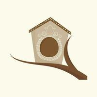 Birdhouse Over Branch Element On Cosmic Latte Background. vector