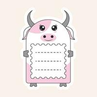 Funny Ox Or Cow Cartoon Frame Or Notebook Label On Peach Background. vector