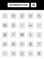 Black Linear Oktoberfest Icon Set On Grey Square Background. vector