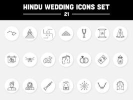 Black Line Art Set Of Hindu Wedding Icons In Round Background. vector