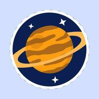 Sticker Style Venus Planet With Stars Blue Background. vector