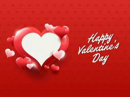 Happy Valentine's Day Font With Shiny Hearts Shapes And Space For Image On Red Background. vector