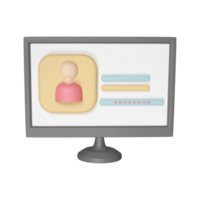 3D Render Of User Login In Computer Screen Icon. png