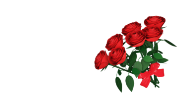 réaliste Rose fleurs lié avec rouge arc ruban élément. 3d le rendu. png