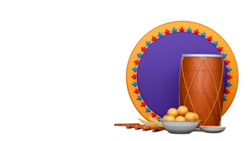 3D Render Of Punjabi Festival Elements And Empty Circular Frame. png