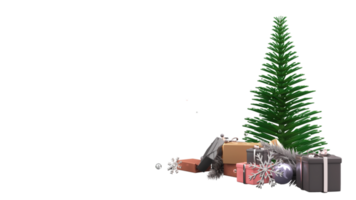 3d geven van Kerstmis of net boom met geschenk dozen, zilver sneeuwvlokken, snuisterij versierd achtergrond en kopiëren ruimte. png