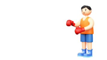 3D Render Of Young Man Wearing Boxing Gloves Against Background And Copy Space. png