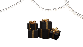 3D Render Of Gift Boxes And Lighting Garland Decorated Background With Copy Space. png